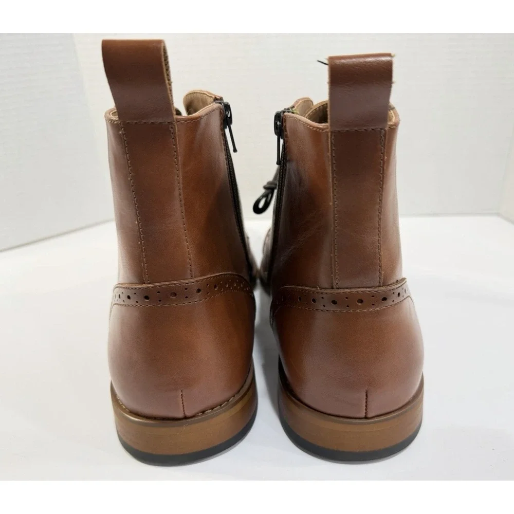 Ashford Hayes Cross Men's Cap-Toe Dress Boots Cognac Brown Size 15 M Side Zip